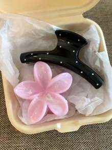 2 件套女士亚克力波尔卡圆点大莲花发夹，韩式法式发髻配饰，甜美可爱的女孩风格发夹适合日常外出发饰优雅爪夹，学校用品，大学 - 彩色 - 查看 6