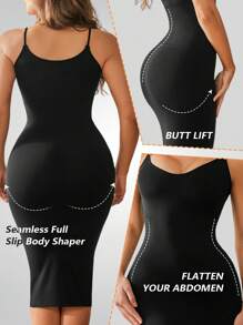 Women Slimming Bodycon Waist Cincher Tummy Control Shapewear Dress - Black - View 2