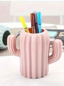 1 pièce Boîte de rangement de bureau en forme de cactus - Faite de résine ABS, support pour stylos et crayons, conteneur de fournitures de bureau mode bleu ou rose, idéal pour les fournitures d'art, organiseur de stylo de bureau mignon, rentrée scolaire, fournitures scolaires, étui à crayons, trousse à crayons, sac d'école