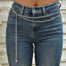 1 Pc Fashion Double-Layer Metal Waist Chain, Versatile Simple Jeans Accessory Suitable For Teenagers, Casual Outdoor Activities Or Vacations, Graduation Gifts, Birthday Party Outfits Or Daily Wear