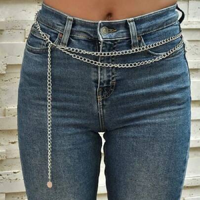 1pc Fashionable Round Charm Decorated Chain Waist Belt Jewelry, Versatile Body Chain For Women