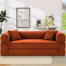 9 Colors Solid Color Corduroy Large Medium Two Size Light Luxury Sit/Lie Convertible Compression Multi-Funtional Sofa Bed Module Free Combination - Orange - View 1