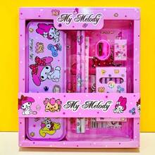 Sanrio Sanrio 12 sztuk My Melody & Kuromi Kids Stationery Gift Set: plastikowa linijka i gumki, odpowiednie na urodziny, upominki na przyjęcia, artykuły szkolne i nagrody - linijka uniwersytecka, bez piór