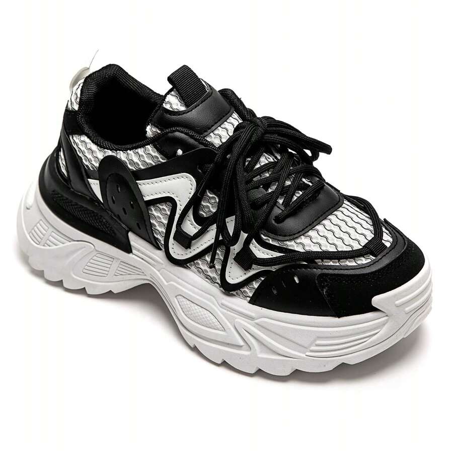 Giày thể thao đế dày thời trang đa năng màu tương phản thường ngày - màu đen - Xem 1