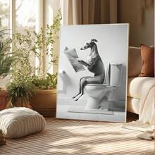 1pc, Canvas Hanging, Framed Decorative Painting, Poster, Wall Arts, Whimsical Greyhound Bathroom Canvas Poster - Humorous Wall Art For Living Room, Bedroom, Home Office Decor - Vintage & Modern Style, Vertical Orientation, Animal Print, Indoor Use, Bathroom Decor Gifts Birthday Graduation