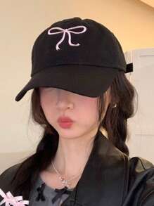 Butterfly Embroidery Outdoor Sunscreen Casual School Style Street Baseball Cap (Blue With Random Pink/White Bowknot) - Baseball Cap - View 5