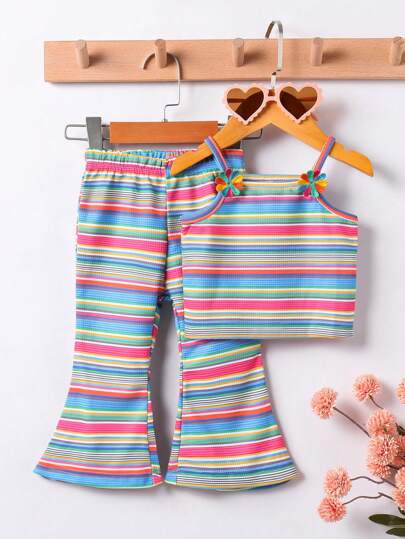 Baby Mädchen Frühling/Sommer Modisches Outfit mit floralen Muster Trägershirt & weite Hose, 2-teilig