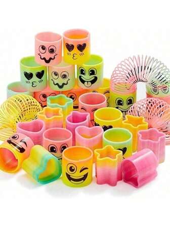 12/24/36/48/60Pieces/Autumn And Winter Rainbow Party Gifts, Mini Plastic Toys In Random Shapes And Colors, Decompression Coil Mini Spring Elastic Toys, Suitable For Birthday Gifts For Boy And Girl, Carnival Award Birthdays, Gift Bag Fillers, Gift Bag Fillers