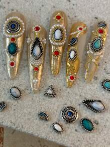 Geassorteerde 5 stuks/30 stuks/50 stuks nieuwe nagelkunst Boucheron-serie decoraties, vintage paleisstijl exotische platte versieringen, strass-steentjes