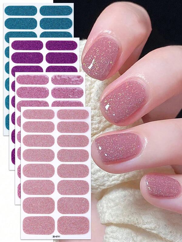 64 - Piece Nail Art ! Winter Pink Glitter Self - Adhesive Nail Polish Strips, Perfect For DIY Home Nail Art, A Must - Have Set For Women