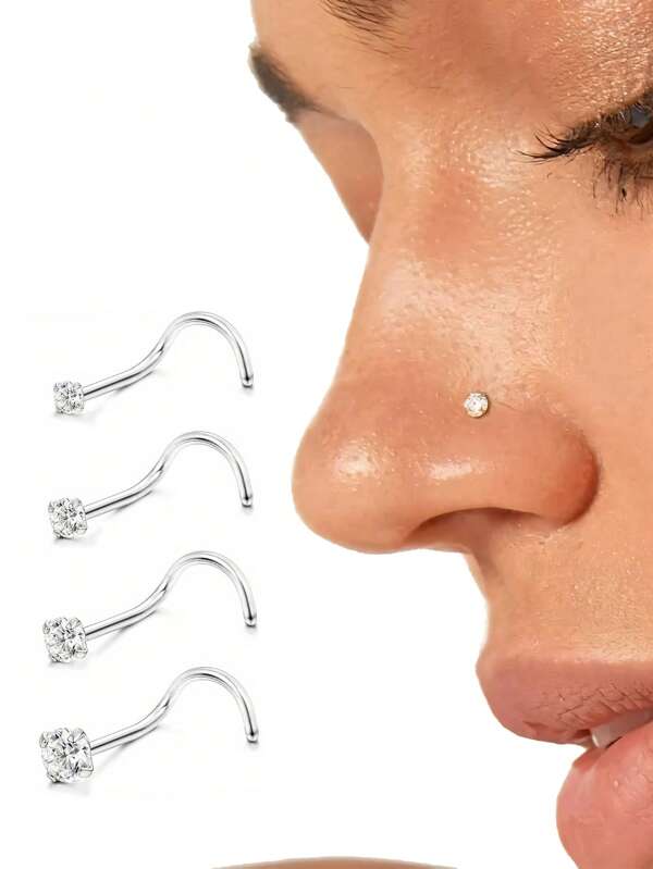 1 Pezzo /2 Pezzi /3 Pezzi /4 Pezzi Set di anelli per piercing al naso da donna con cristalli, piercing al nello di 1,5/2/2,5/3mm, orecchini per piercing al naso a vite