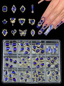 60pcs Planets Nail Charms Sapphire Saturn Nail Decoration 3D Shiny Nail Supplies Rhinestones Nail Design Accessories - Blue - View 1