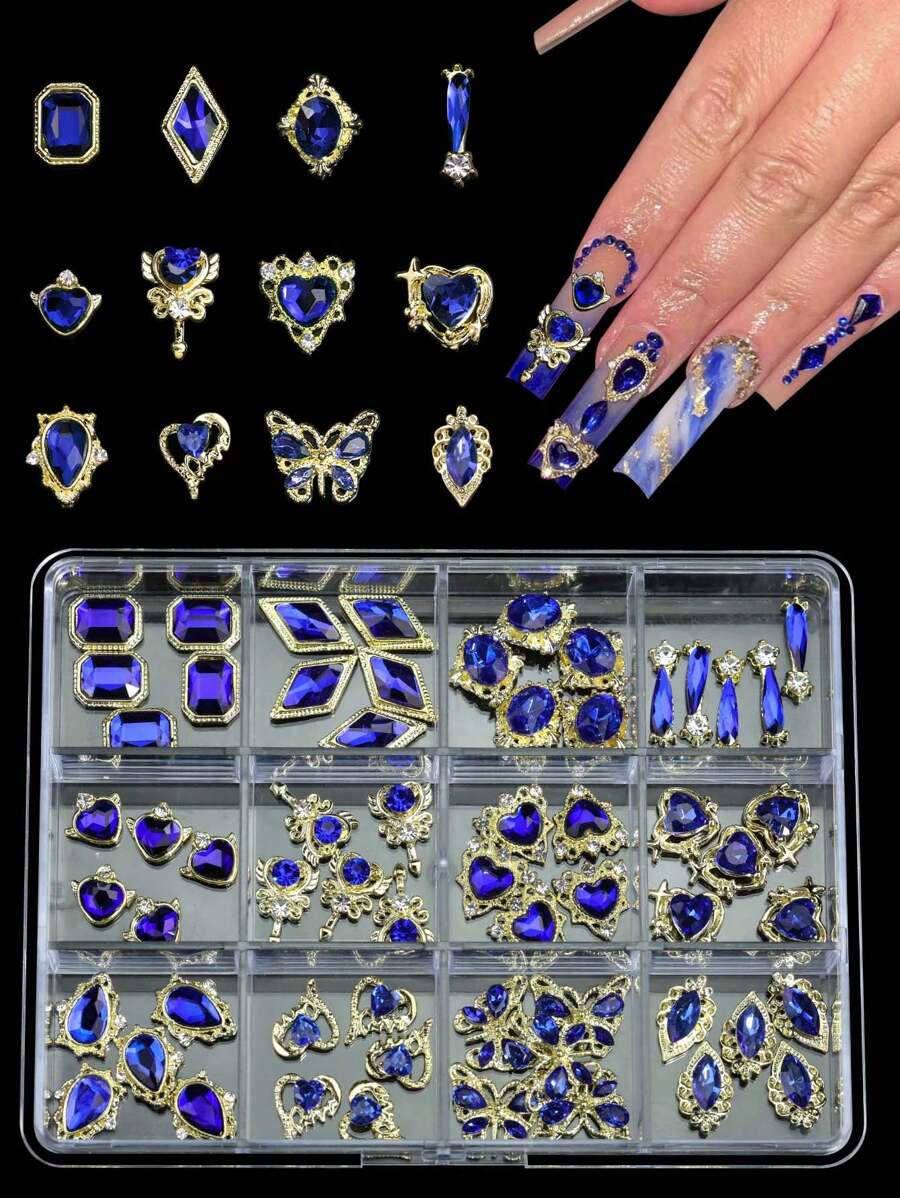 60pcs Planets Nail Charms Sapphire Saturn Nail Decoration 3D Shiny Nail Supplies Rhinestones Nail Design Accessories - Blue - View 1