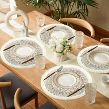 1/4/6/8 piezas Manteles individuales redondos tejidos de 15" con flecos, estilo bohemio resistentes al calor para mesa de comedor, boda, fiesta, decoración adecuada para reuniones familiares en interiores y exteriores, decoración minimalista para el comedor, protección de la vajilla, regalo para fiestas
