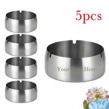 5 piezas Set de ceniceros de acero inoxidable a prueba de viento, personalizado con grabado láser, adecuado para promociones de eventos, regalos corporativos, fiestas de boda y cumpleaños, picnic y camping, decoración para jardín, bar, restaurante, cafetería, regalo ideal para familia, pareja, compañero de trabajo