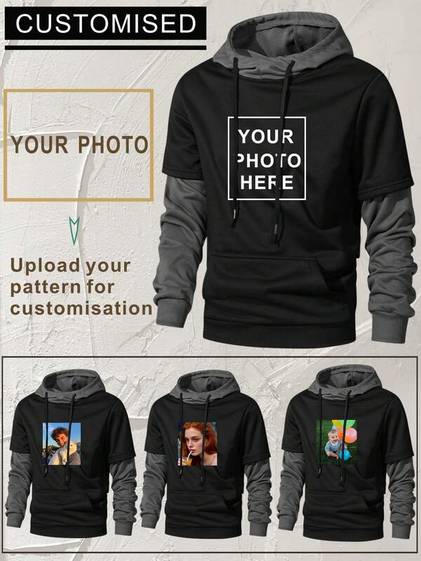 Sudadera con capucha personalizada, estilo novio, moda casual masculina holgada, sudadera con diseño de texto y gráficos personalizados - Agrega tu propio texto e imágenes, regalo personalizado para novio, cumpleaños, días festivos