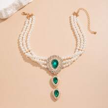 1pc Fashionable Luxurious Faux Pearl Crystal Rhinestone Bridal Necklace, Retro Beaded Choker Necklace, Bridal Bracelet, Wedding Party Jewelry Accessories