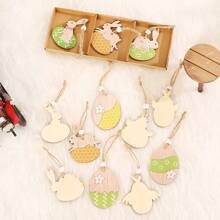6 pièces/set Nouvelles décorations de Pâques, ornements d'animaux en bois peints de manière créative, cartes de Pâques, fournitures de fête, décoration suspendue artisanale, joli cadeau