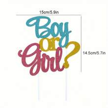 1 PC Glitter "Boy Or ? Girl" Gender Reveal Cake Topper - Paper Cake Decoration For Gender Reveal & Baby Shower Celebrations, Dual-Toned Pink & Blue Design, No Feathers, Electricity-Free Use - Multicolor - View 3