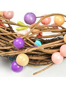 NLDD Easter Bunny Wreath With Pastel Beads - Plastic Twig Rabbit-Shaped Door Decor With Berries And Bow - Handmade Rattan Grapevine Spring Pendant For Home Garden - Multicolor - View 5