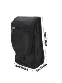 男士大容量钱包，带手机袋、多功能工具卡套、翻盖手机包（带腰带环）、3个隔层、休闲笔槽，兼容腰带（拉链颜色随机） - 黑色 - 查看 12