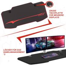 DEVOKO 140X60cm Gaming Desk, Home Office Gamer Desk, Computer Table With Large Carbon Fiber Desktop - Black - View 4