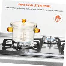 1个1900ml汤锅+1个450ml炖盅带刻度玻璃蒸蛋碗，家用透明水果沙拉碗带盖玻璃锅，可用电陶炉加热，高硼硅玻璃炖盅带刻度婴儿辅食锅，专用家用透明蒸蛋碗，用于炖燕窝。