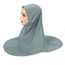 1pc Instant Hijab, Arab-Style Double-Layered Round Edge Headscarf, Medium Size Undercap, High-Elasticity Yarn, New Pearl-Studded Solid Color Headwrap, Chin-Covering & Easy-To-Wear Headwrap, For Malay And Indonesian