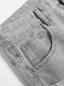 青少年男孩创意流苏分层牛仔短裤 - 灰色 - 查看 6