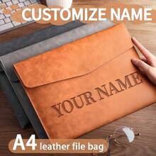 Customized Personalized File Folder A4 Magnetic File Bag, Waterproof PU Leather Document Organizer, Birthday/Christmas Gift Customization, Large Capacity Business Office Filing Bag, Exam Stationery Supplies,Back To School,School Supplies