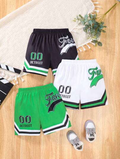 3 件装男童速干短裤，年轻男孩夏季运动网眼轻便透气篮球训练裤，男孩宽松