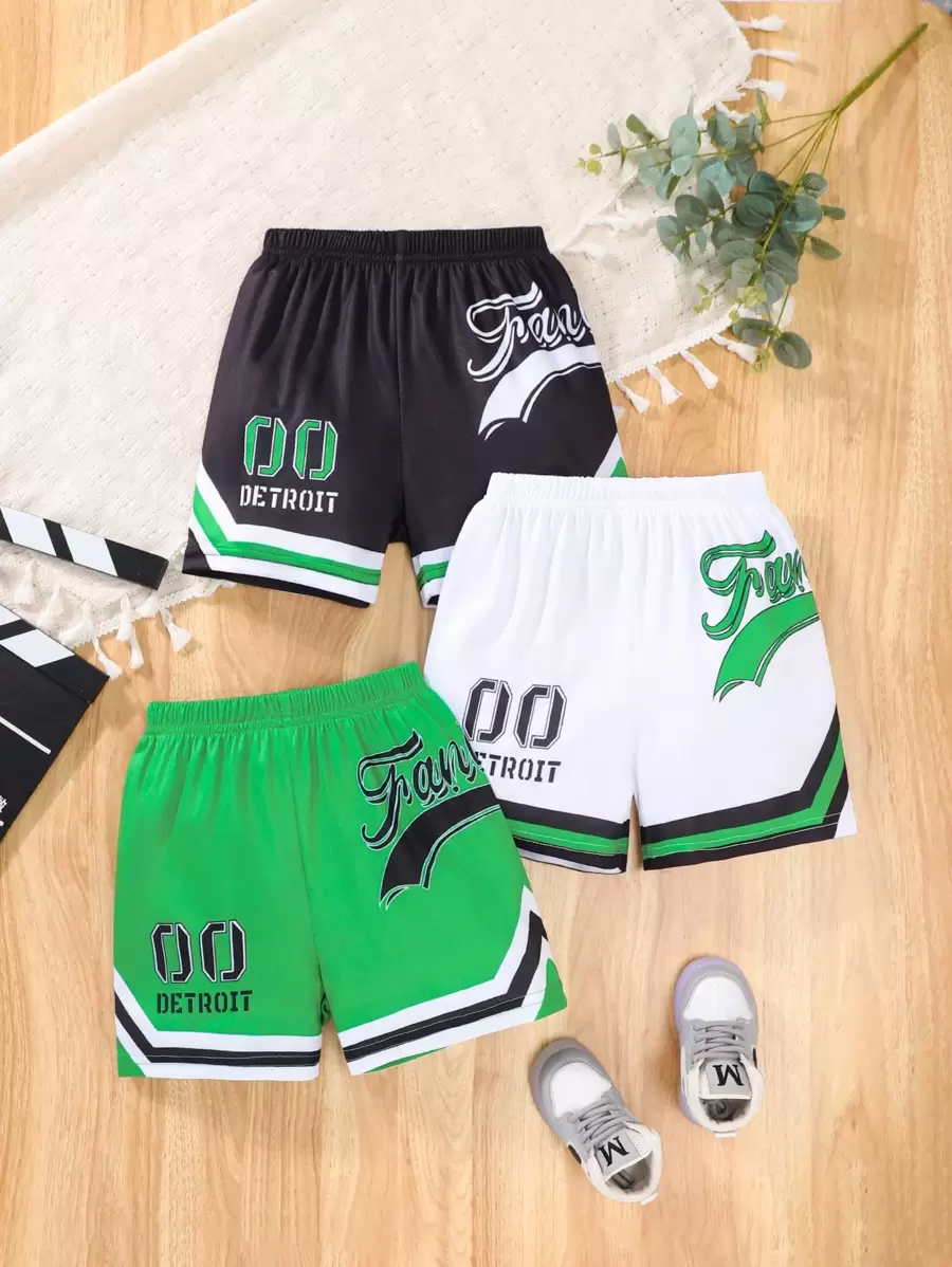 3 件装男童速干短裤，年轻男孩夏季运动网眼轻便透气篮球训练裤，男孩宽松