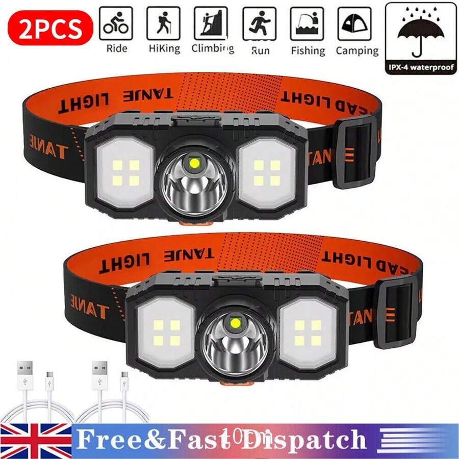 NetHong Super Bright Waterproof LED Head Torch Headlight USB Rechargeable Headlamp UK - Black - View 1