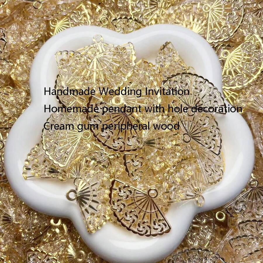 Nowy złoty wentylator krawędziowy 30mm wydrążony pogrubiony ręcznie wykonany wisiorek z zaproszeniem z otworem dekoracja kremowy klej materiał obwodowy, wysokiej jakości wykwintny błyszczący kremowy klej DIY domowy futerał na telefon, klej do lodówki Gumei spinka do włosów biżuteria akcesoria żywiczne
