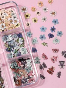 A Box Of Mixed Insect And Animal Wood Pulp Nail Ornaments, Spring Simple Nail Decoration Small Accessories, Women Choose Flowers And Animals Mixed Ornaments