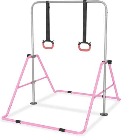  VA-Cerulean Foldable Gymnastic Bar For Children, Adjustable Gymnastic Bar, Height Adjustable 91-133 Cm, Maximum Load 140 Lbs, Indoor Gymnastic Bar For Children, Ideal For 3-8 Years