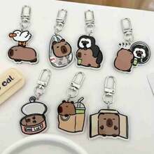 7pcs Cute Cartoon Capybara Acrylic Keychain Set, Animal Theme Keychain With Lobster Buckle, Various Decorative Accessories, Birthday Gifts, Family Keychain Collection