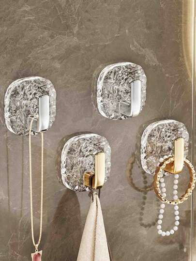 2/5/10 Stück goldfarbene Haken, silberfarbene Haken, leicht und luxuriös mit Gletscher-Muster, nahtlose Haken in Wasser-Rippel-Hexagonal-/Kreisform mit Selbstklebefläche, Badezimmertür-Haken, nicht klebende Wandhaken, geeignet zum Aufhängen von Küchenutensilien und Badezimmerbedarf an der Wand, für Handtücher und Kleidung geeignet