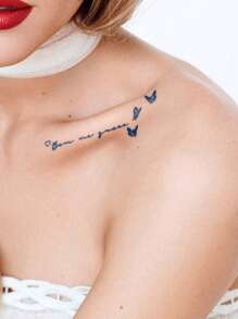 2piezas Pegatinas de Tatuaje Mágico Semipermanente de Jugo Herbal Patrón de Margarita Mariposa Palabra Frase Decoración Corporal Regalo Diario Fiesta Vacaciones 7-14 Días Sin Desvanecimiento Sin Reflejo Muñeca Hombro Cuello Clavícula Brazo Pegatinas de Tatuaje Temporal Corporal - Azul - Ver 4