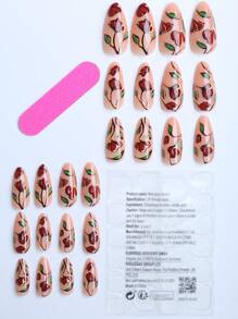 Hộp quà tặng 24 miếng dán móng tay hình hạnh nhân này sẽ giúp bạn nâng tầm phong cách thời trang. Thiết kế mùa xuân mới với dây đỏ mạ vàng kiểu Trung Quốc, hoa hồng, hoa đỏ vẽ tay tinh tế và lá xanh dập nổi, phù hợp cho các bữa tiệc và hẹn hò. Móng giả được phủ gel dẻo, kèm theo 1 cuộn miếng dán móng. Được thiết kế dành cho các bạn gái và phụ nữ. Dụng cụ làm móng - Nhiều màu - Xem 2
