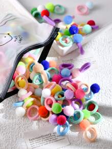 50 件装女孩糖果色蓬松球发带发圈，超可爱弹性发带 - 彩色 - 查看 4