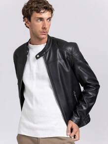 Chaqueta casual y versátil de unicolor para hombres - Negro - Ver 2