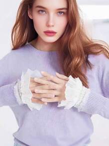 1 para eleganckich, dekoracyjnych, koronkowych mankietów z bufiastymi rękawami, poliester, uniwersalne do codziennego noszenia i ceremonii, na każdą porę roku