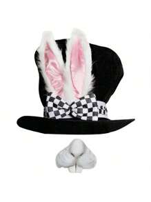 Easter Cosplay Party Costume Set Including Velvet Tall Hat, Clock Bow Tie, Nose, Rabbit Outfit Prom Halloween - Multicolor - View 4