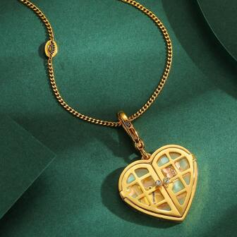 1pc Elegant Enamel Butterfly & Heart Shaped Openable Pendant Necklace, Suitable For Women's Daily Wear, Ideal Gift