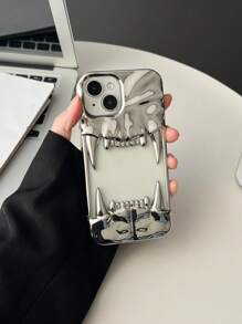 1pc Silver Plated Hollow Wrinkled Canine Tooth Pendant, Simple Yet Stylish Design, Suitable For Both Men And Women Waterproof Shockproof Anti-Fall Scratch Resistant - Silver - View 3