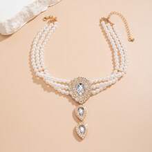 1pc Fashionable Luxurious Faux Pearl Crystal Rhinestone Bridal Necklace, Retro Beaded Choker Necklace, Bridal Bracelet, Wedding Party Jewelry Accessories