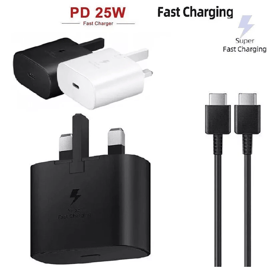 NetHong 25W Genuine Super Charger Adapter Plug & Cable For Sam Sung Galaxy Phones UK` - Black and White - View 1