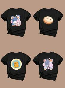 Personalized Pattern Custom T-Shirt For Girls, Spring/Summer Girl's T-Shirt Customized, Customize Your Selfie/Family/Friends/Pet, Birthday/Anniversary/Holiday Pattern Custom, Team/Outdoor Uniforms Custom, Personalized Round Neck Short Sleeve Girls T-Shirt Black Top Customized, Holiday/Birthday/1st Birthday Gift