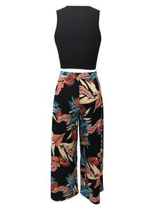 2pcs Set Women Solid Color Sleeveless Hollow Simple Crop Top And Long Pants - Multicolor - View 2